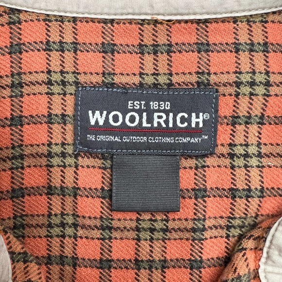 Woolrich Shirt Mens Large Orange Brown Plaid Flannel Button Outdoor Long Sleeve - Picture 7 of 9